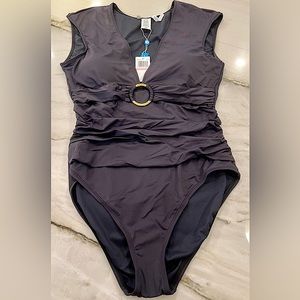 Boston Proper Cap-sleeve Ring detail One-piece Swimsuit - Black